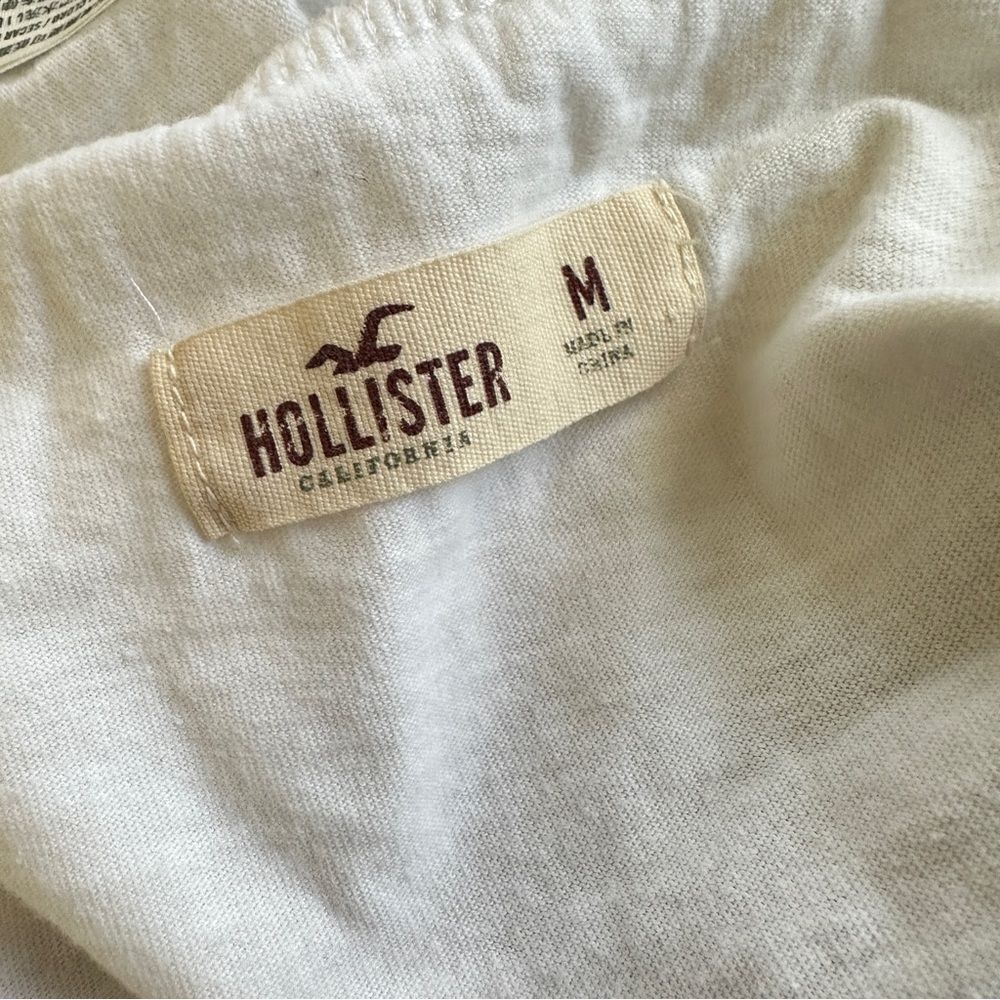Hollister White Navy Striped Long‎ Sleeve Lace Up Neck Crop Shirt M - Picture 11 of 12